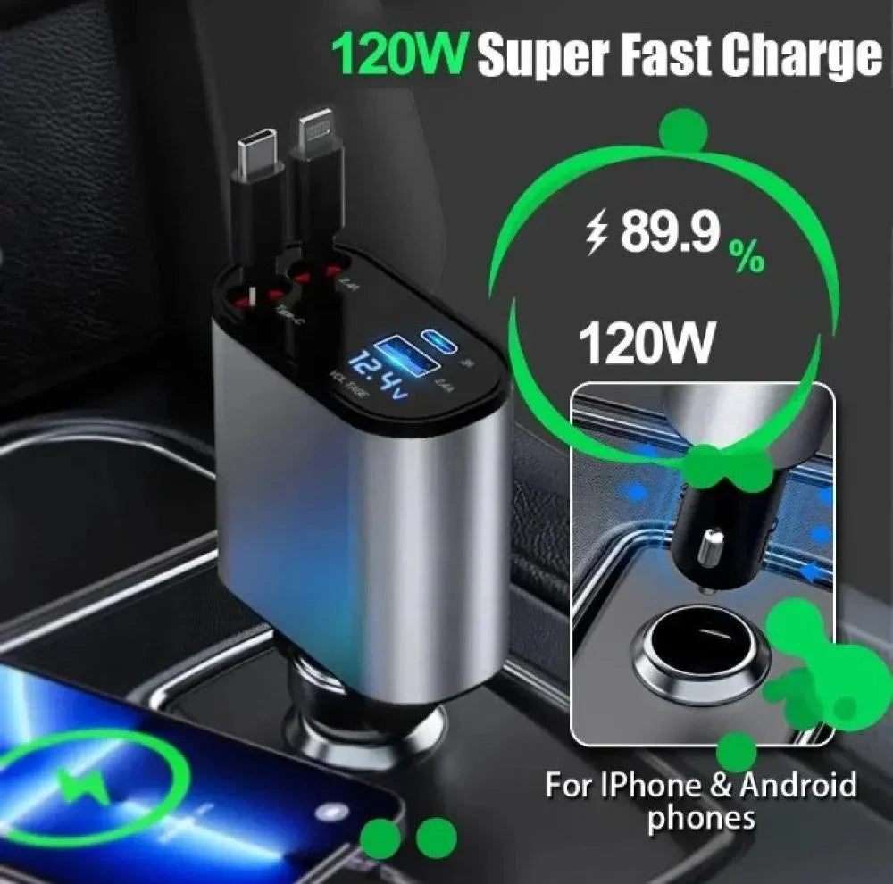 شاحن السيارة سوبر فاست لجميع الاجهزة مع 4 منافذ وبقوة 120 واط. - المنتج الاصلي