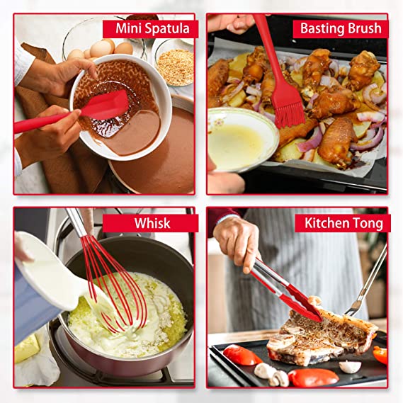 مجموعة أدوات المطبخ من السيليكون مع حامل (15) قطعة - Makfool
